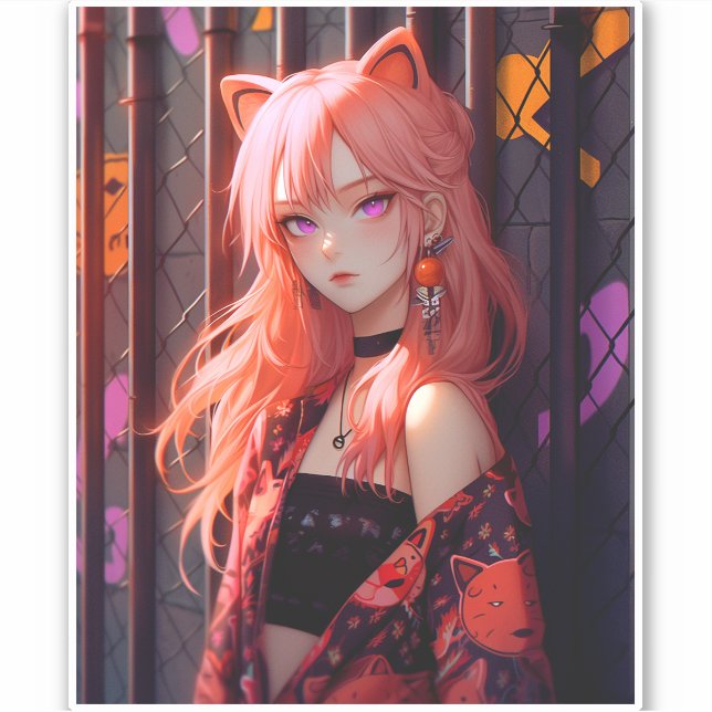 Sticker Cute Anime Catgirl (Devant)