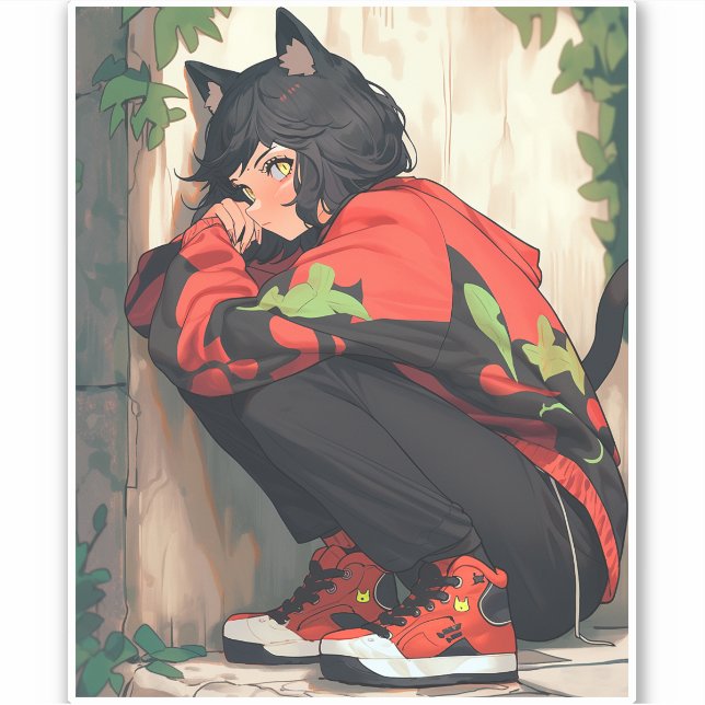 Sticker Cute Anime Catgirl (Devant)