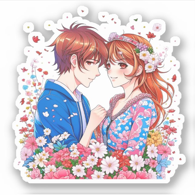 Sticker Cute Anime Couple Cuddin (Devant)