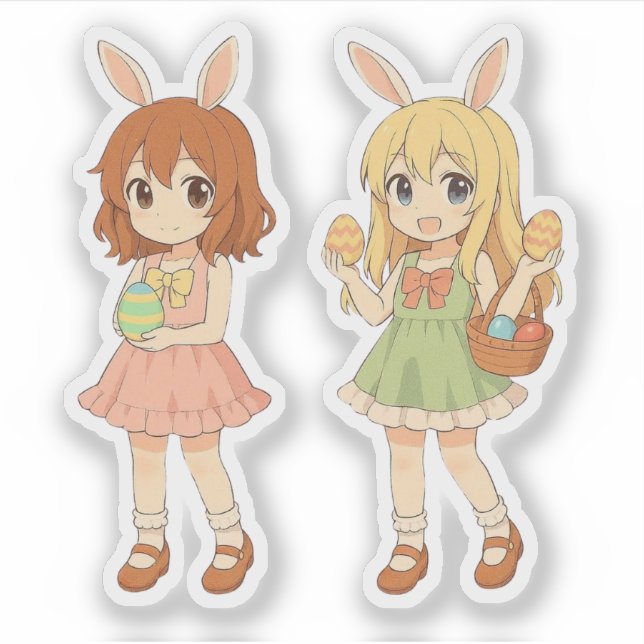Sticker Cute anime Easter bunny girls (Devant)