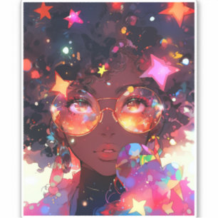 Sticker Cute Anime Girl African American Art