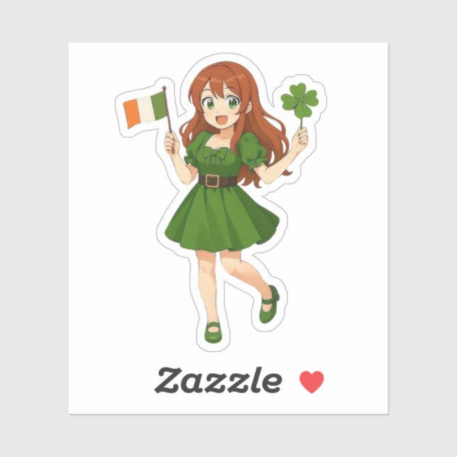 Sticker Cute anime redhead Saint Patrick's Day  (Feuille)