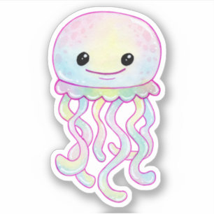 Sticker Cute Aquarelle arc-en-ciel Jellyfish