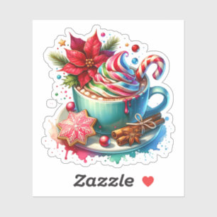 Sticker Cute aquarelle cacao chaud, Sucres de canne Noël