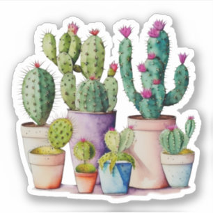 Sticker Cute aquarelle cactus succulents dans les pots