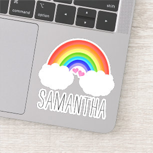 Sticker Cute Arc En Ciel Avec Coeur Rose Nom