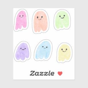 Sticker Cute arc-en-ciel Fantômes Aquarelle Pastel Hallowe