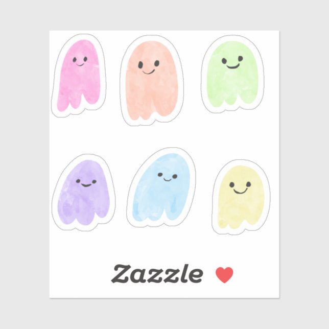 Sticker Cute arc-en-ciel Fantômes Aquarelle Pastel Hallowe (Feuille)