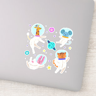 Sticker Cute astronaute Animaux flottant dans l'espace