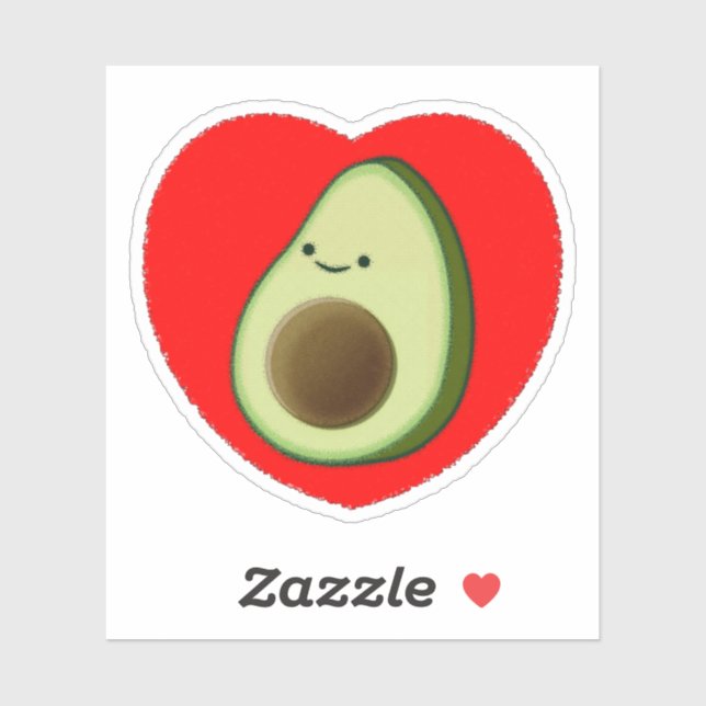 Sticker Cute Avocado Dans Le Coeur Rouge (Feuille)