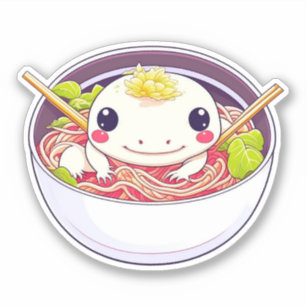 Sticker Cute Axolotl dans le bol de soupe Ramen