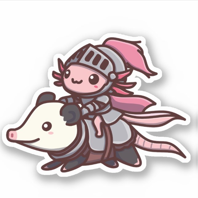 Sticker Cute Axolotl & Opossum Chevalier (Devant)