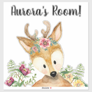 Sticker Cute Baby Deer Watercolor Boho Floral Nursery Nom