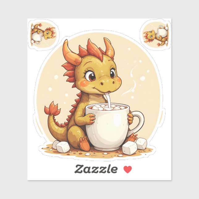 Sticker Cute Baby Dragon Hot Chocolate Kids Kawaii Cozy De (Feuille)