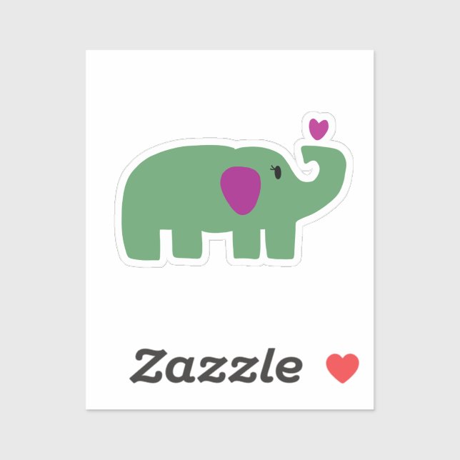 Sticker Cute baby girl green elephant with pink heart (Feuille)