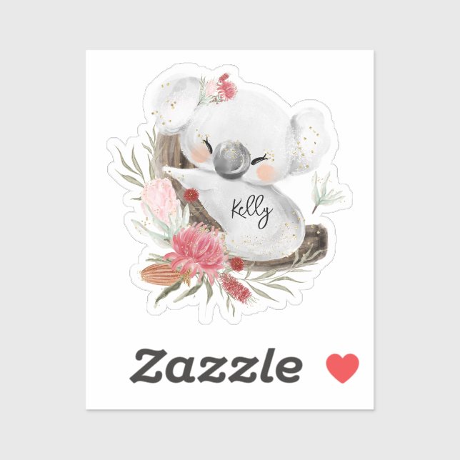 Sticker Cute Baby Koala Gold Speckle Nom personnalisé (Feuille)