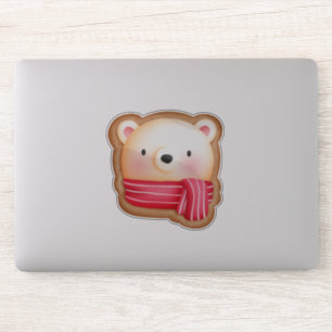 Sticker Cute Bear Face Red Scarf et Rosy Cheeks Christmas