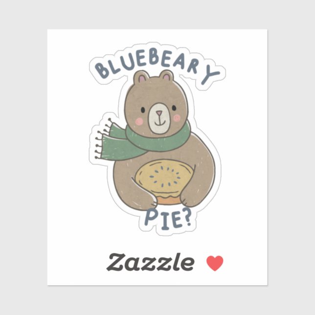 Sticker Cute Bear Pun : Bluebeary Pie? (Feuille)