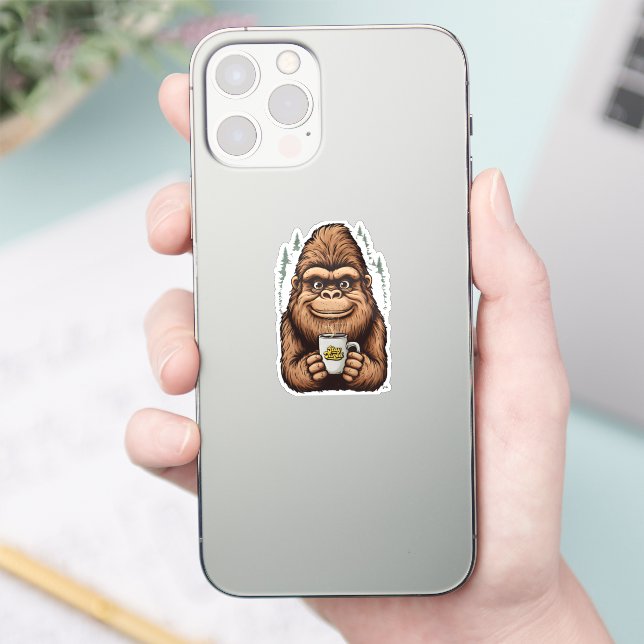 Sticker Cute Bigfoot Drinking Coffee  Funny Sasquatch  (Téléphone)