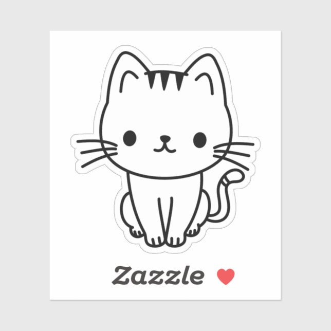 Sticker Cute Black and White Kawaii Cat Custom Die Cut (Feuille)