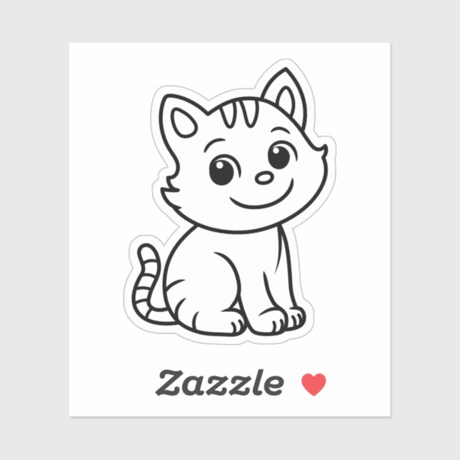 Sticker Cute Black and White Sitting Cat Custom die cut (Feuille)