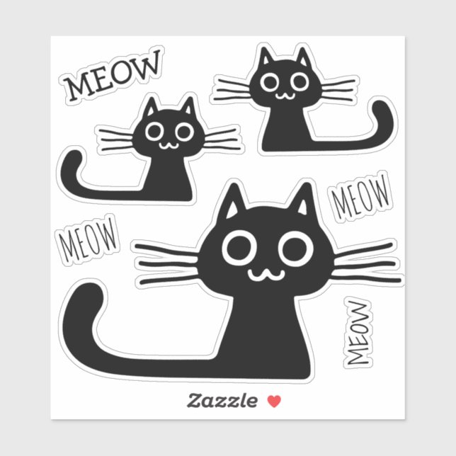 Sticker Cute Black Kitty Cats Meow Meow Vinyl Sticking Set (Feuille)