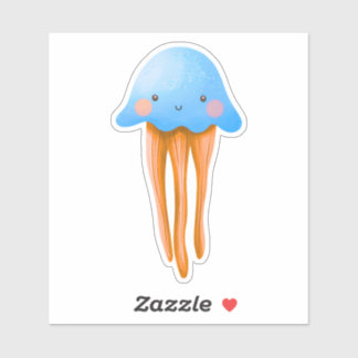 Sticker Cute Blue and Orange Jellyfish