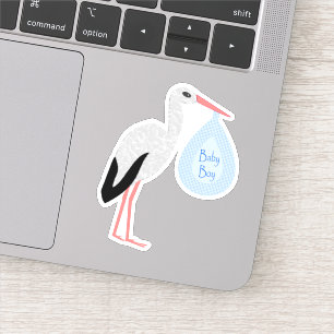 Sticker Cute Blue Baby Boy Stork