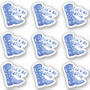 Sticker Cute Blue Coastal Cowgirl Boot Allons les filles P