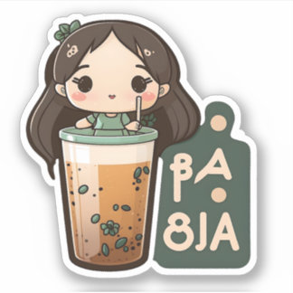 Sticker Cute Boba Tea Girl