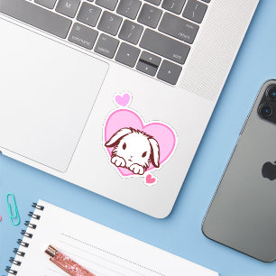 Sticker Cute Bunny Coeur rose