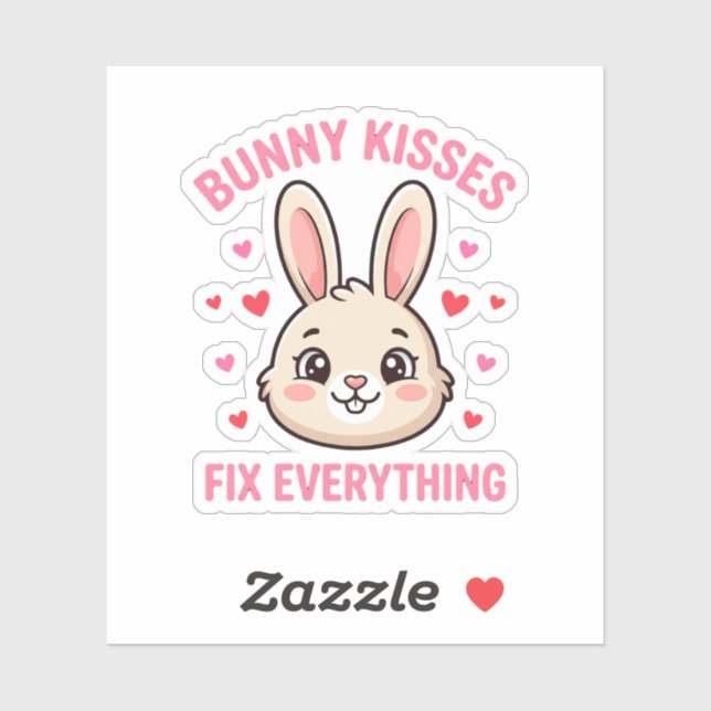 Sticker Cute Bunny Kisses Fix Everything Rabbit Lover (Feuille)