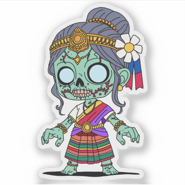 Sticker Cute cambodgien Zombie (Devant)