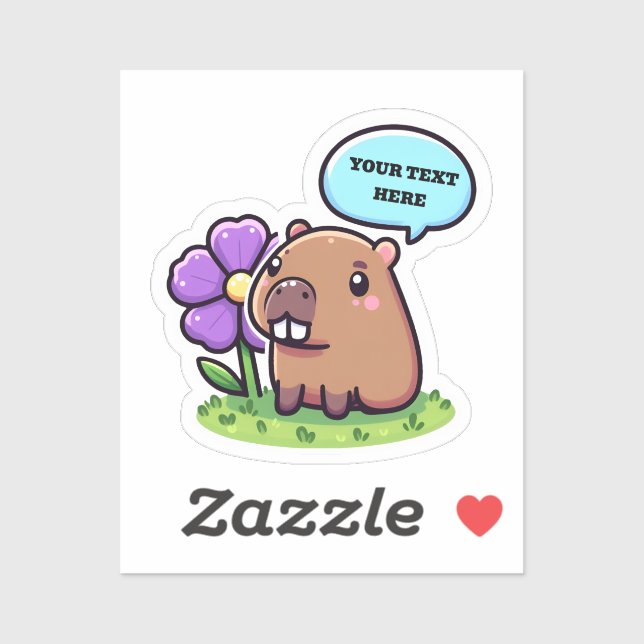 Sticker Cute capybara avec fleur (Feuille)