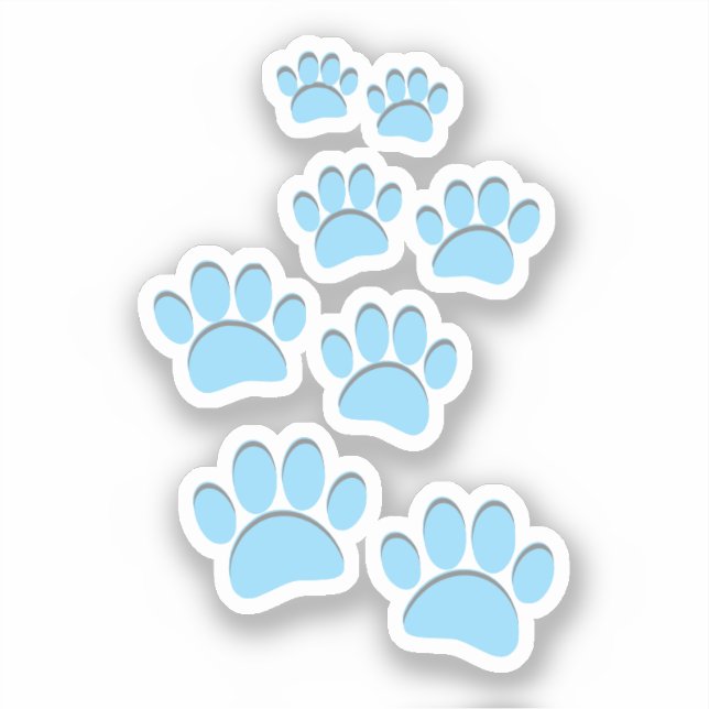 Sticker Cute Cartoon Pet Paw Trail Blue (Recto)