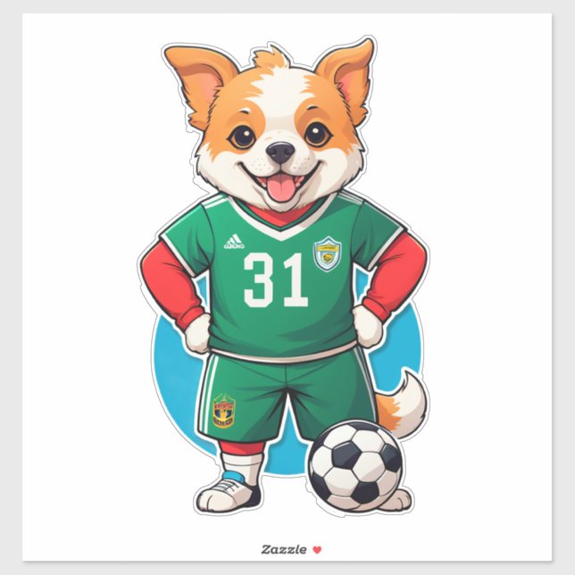 Sticker Cute Cartoon Puppy Soccer Player (Feuille)