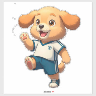 Sticker Cute Cartoon Puppy Soccer Player