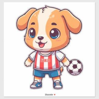 Sticker Cute Cartoon Puppy Soccer Player