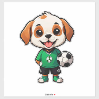 Sticker Cute Cartoon Puppy Soccer Player