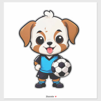 Sticker Cute Cartoon Puppy Soccer Player