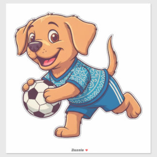 Sticker Cute Cartoon Puppy Soccer Player