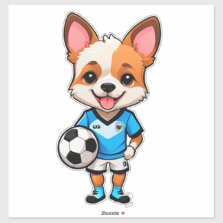Sticker Cute Cartoon Puppy Soccer Player