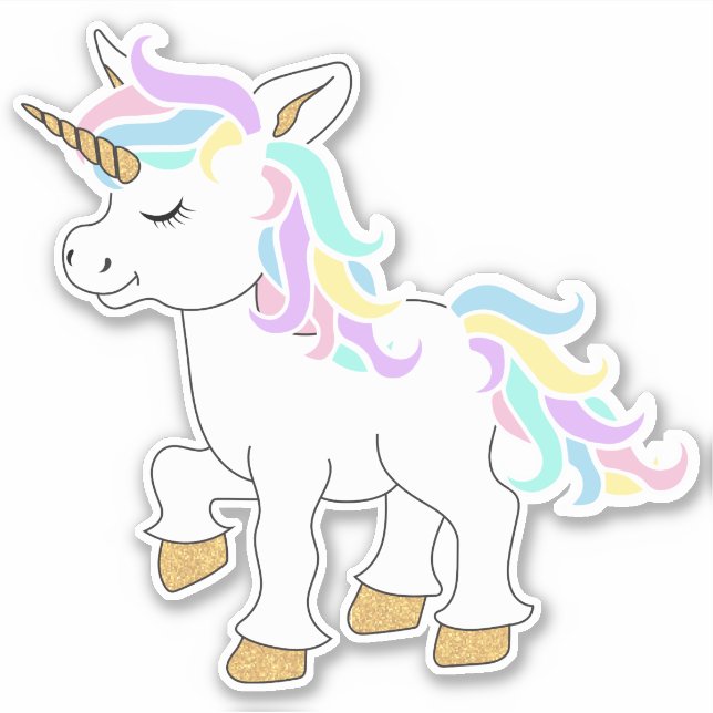 Sticker Cute Cartoon Unicorne - Kiss-Cut (Devant)