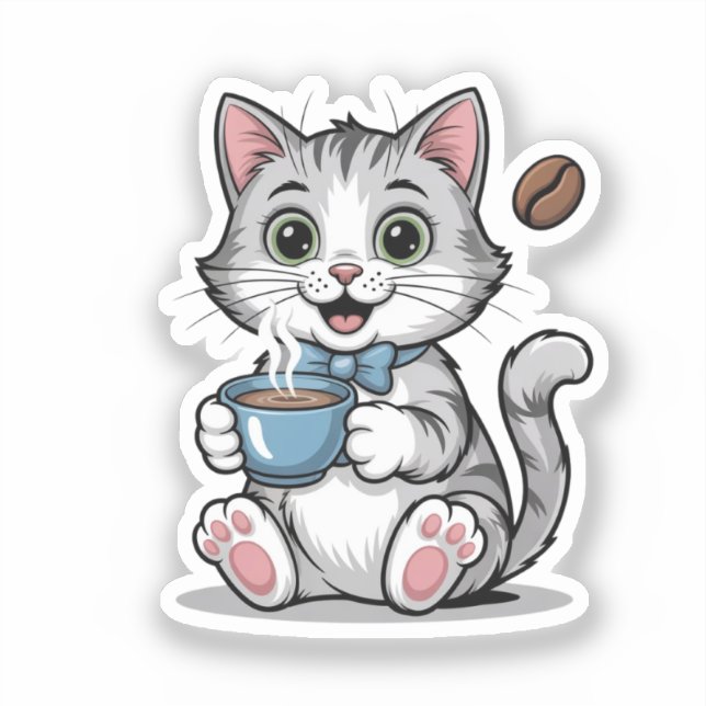 Sticker Cute Cat and Coffee Morning Vibes for Cat Lovers (Recto)