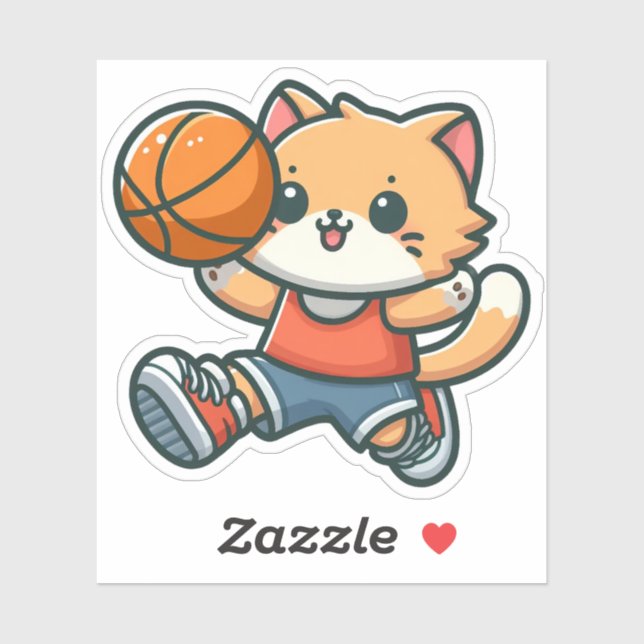 Sticker Cute Cat Jouer Basketball - 01 (Feuille)