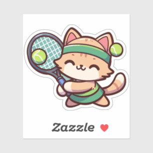 Sticker Cute Cat Jouer Tennis - 02