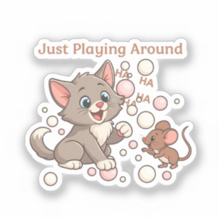 Sticker Cute Cat & Mouse Friendship
