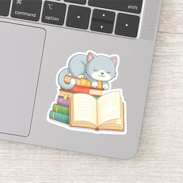 Sticker Cute Cat on top of a Book Stack (Détail)