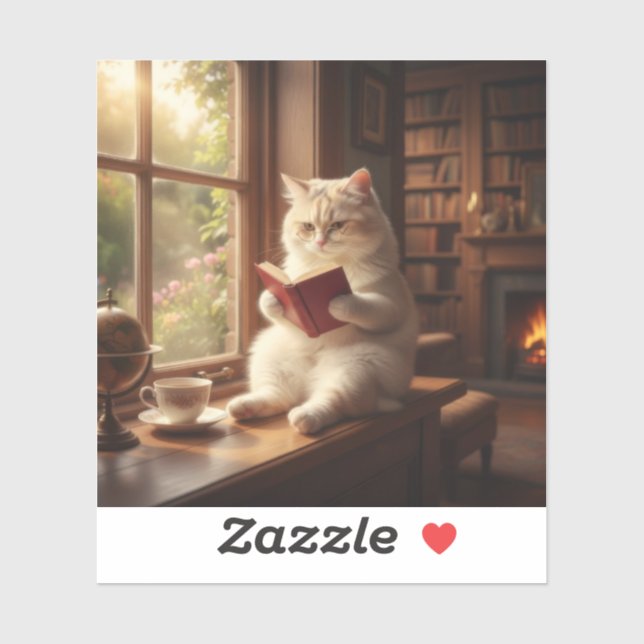 Sticker Cute Cat Reading (Feuille)