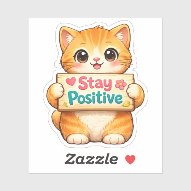 Sticker Cute Cat Stay Positive Vibes Illustration Vinyl  (Feuille)